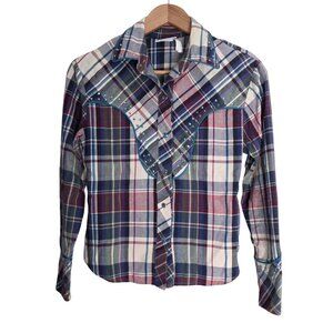 Women's - Western Styles Collection Plaid Snap Button Long Sleeve Shirt, Size XS